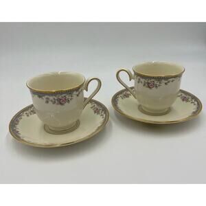 LENOX SOUTHERN VISTA FOOTED CUP AND SAUCER SET OF TWO